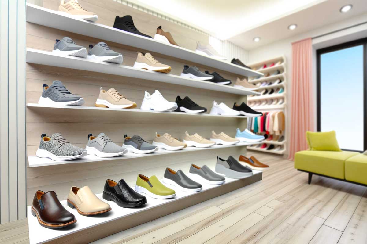 wide width shoes displayed on shelves