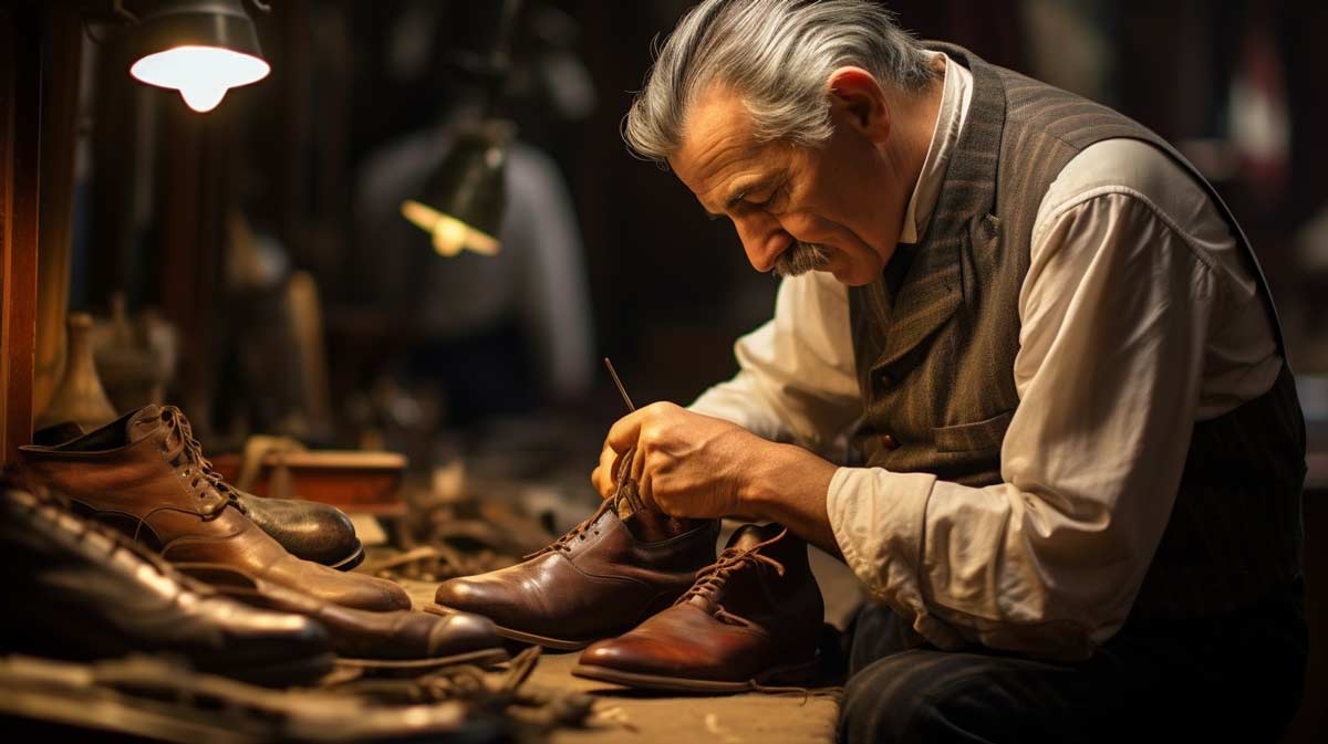 shoe cobbler making dress shoes