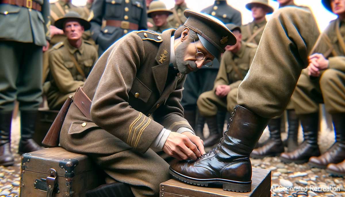ai generated image of soldier checking boot